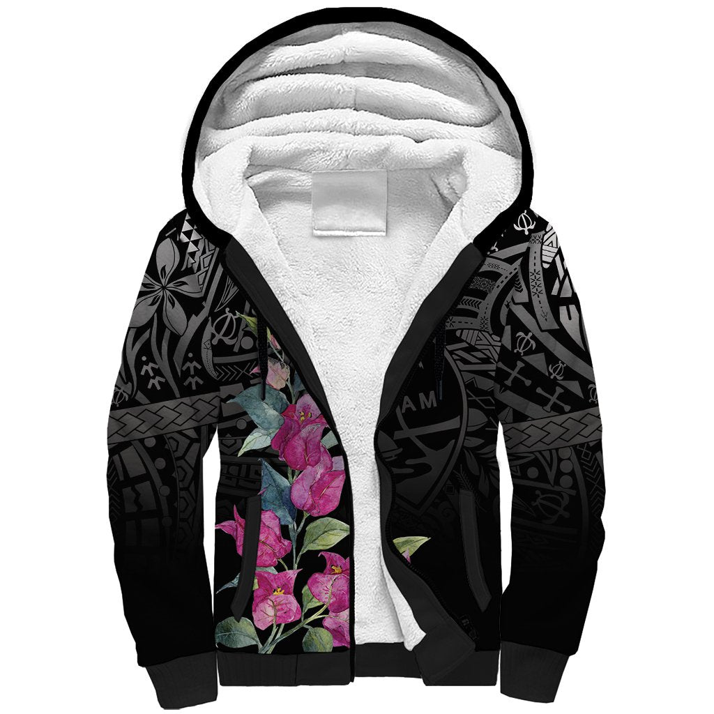 Guahan Puti Tai Nobiu Sherpa Hoodie Guam Bougainvillea Flower Art LT9 Unisex Black - Polynesian Pride