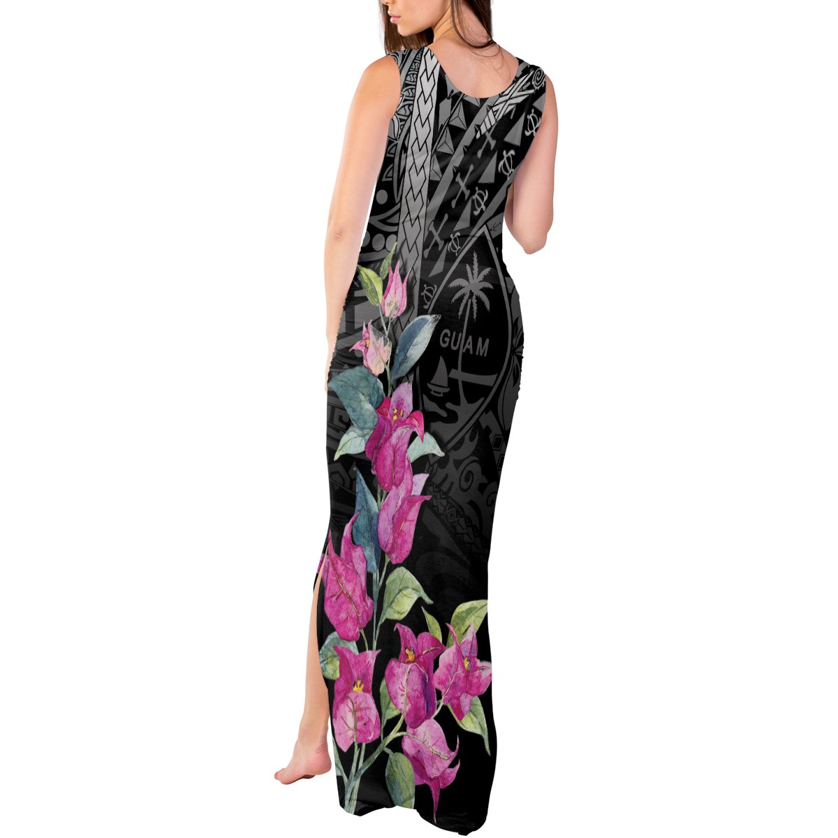 Guahan Puti Tai Nobiu Tank Maxi Dress Guam Bougainvillea Flower Art LT9 - Polynesian Pride