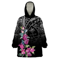 Guahan Puti Tai Nobiu Wearable Blanket Hoodie Guam Bougainvillea Flower Art LT9 One Size Black - Polynesian Pride