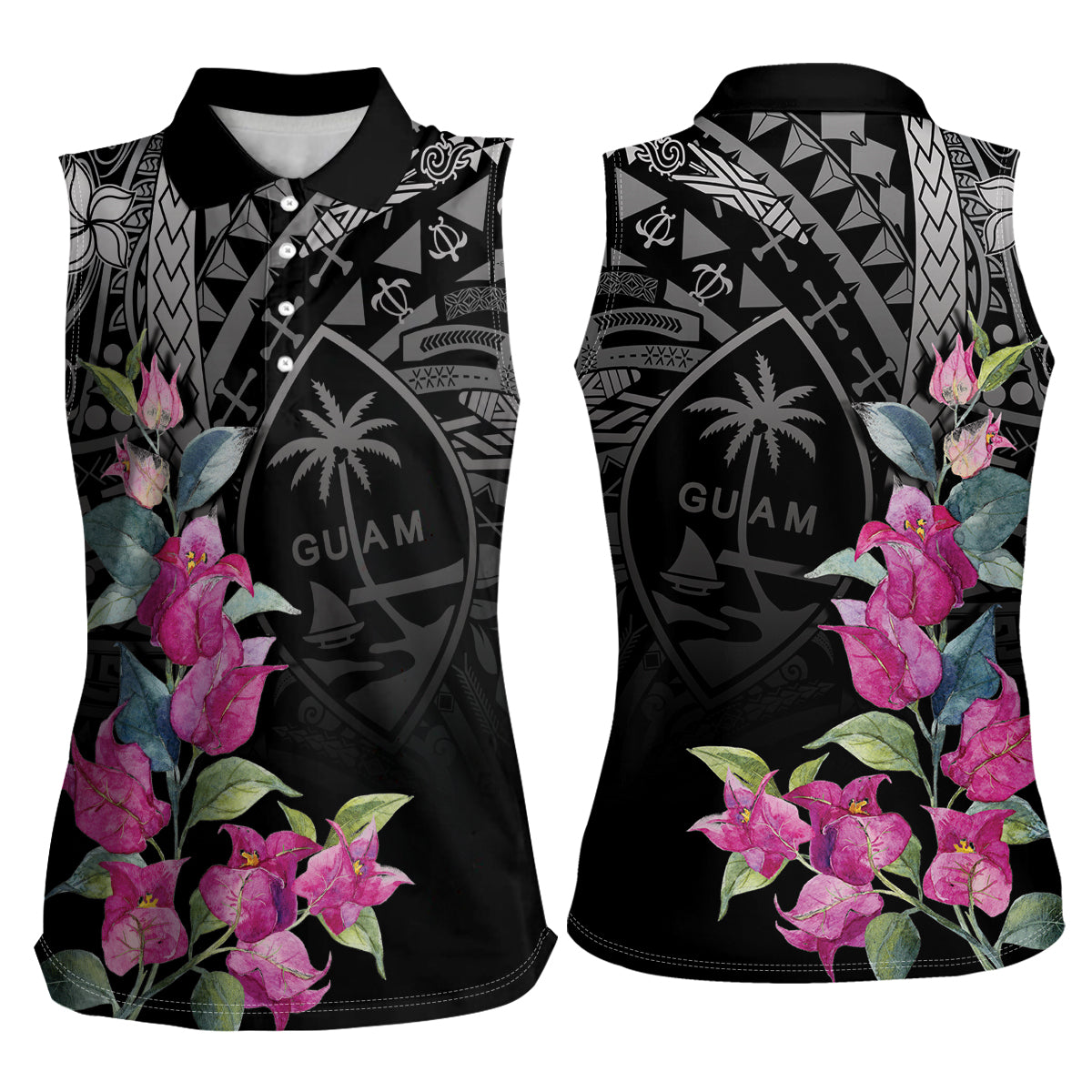 Guahan Puti Tai Nobiu Women Sleeveless Polo Shirt Guam Bougainvillea Flower Art LT9 - Polynesian Pride