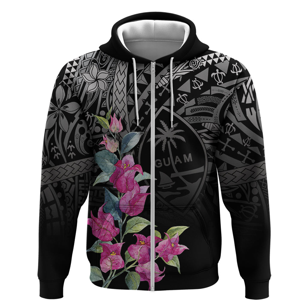 Guahan Puti Tai Nobiu Zip Hoodie Guam Bougainvillea Flower Art LT9 Zip Hoodie Black - Polynesian Pride