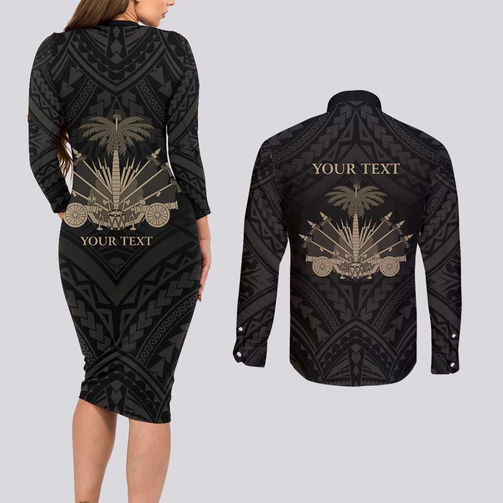 Personalized Haiti First Black Republic Couples Matching Long Sleeve Bodycon Dress and Long Sleeve Button Shirt Negre Marron With Map And Flag LT9 - Polynesian Pride