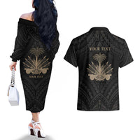 Personalized Haiti First Black Republic Couples Matching Off The Shoulder Long Sleeve Dress and Hawaiian Shirt Negre Marron With Map And Flag LT9 - Polynesian Pride