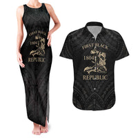 Personalized Haiti First Black Republic Couples Matching Tank Maxi Dress and Hawaiian Shirt Negre Marron With Map And Flag LT9 Black - Polynesian Pride