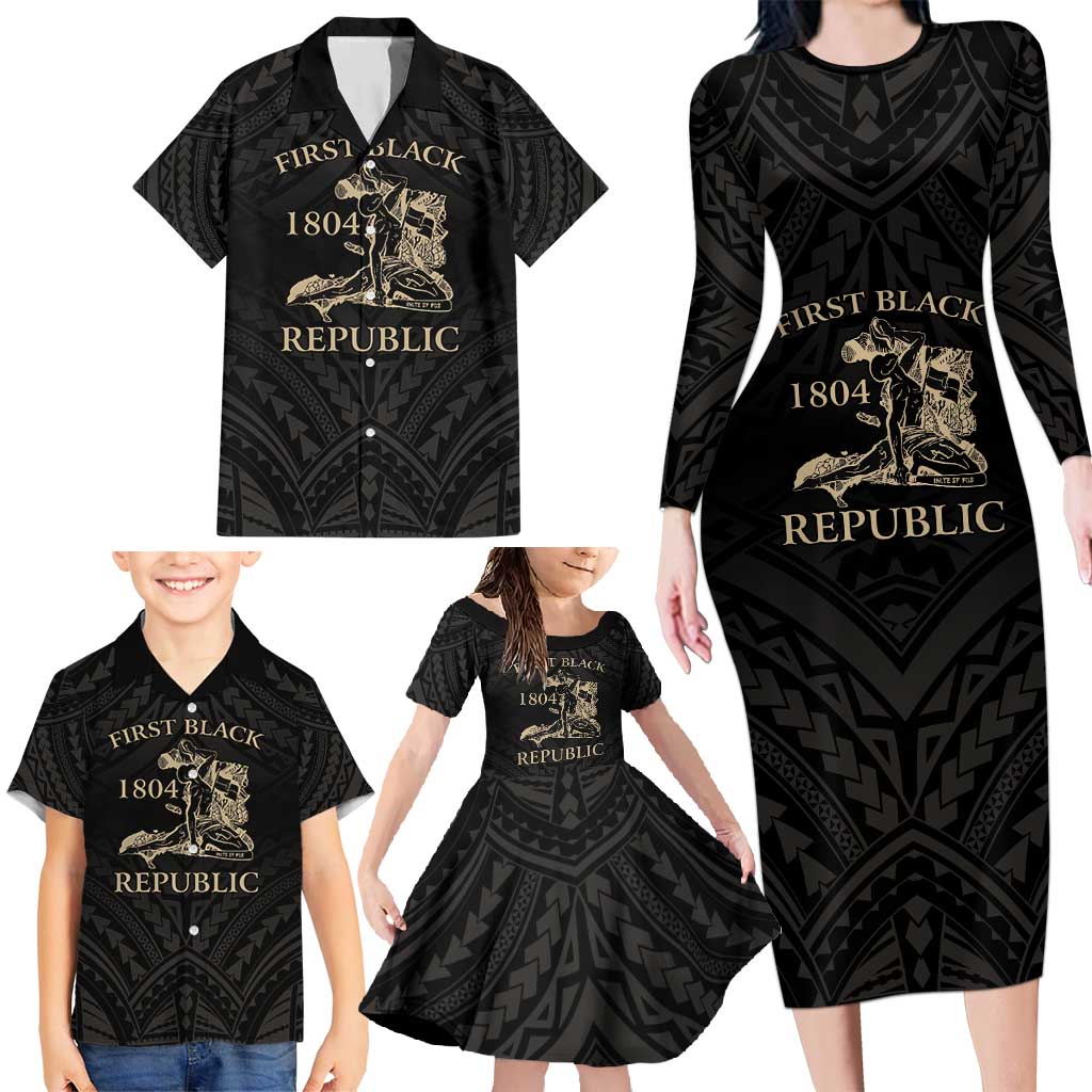 Personalized Haiti First Black Republic Family Matching Long Sleeve Bodycon Dress and Hawaiian Shirt Negre Marron With Map And Flag LT9 - Polynesian Pride