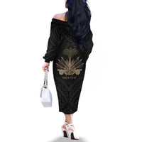 Personalized Haiti First Black Republic Family Matching Off The Shoulder Long Sleeve Dress and Hawaiian Shirt Negre Marron With Map And Flag LT9 - Polynesian Pride