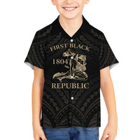 Personalized Haiti First Black Republic Family Matching Off The Shoulder Long Sleeve Dress and Hawaiian Shirt Negre Marron With Map And Flag LT9 Son's Shirt Black - Polynesian Pride