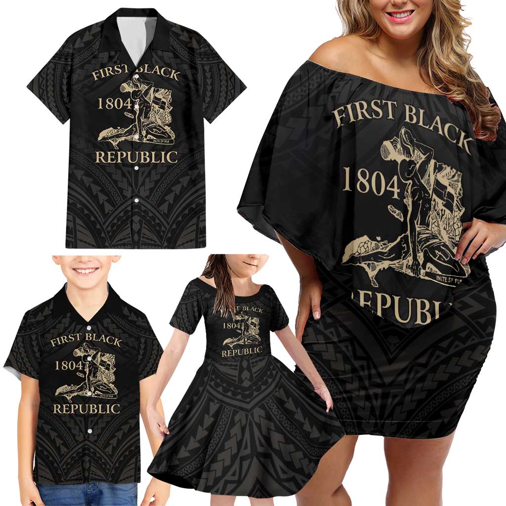 Personalized Haiti First Black Republic Family Matching Off Shoulder Short Dress and Hawaiian Shirt Negre Marron With Map And Flag LT9 - Polynesian Pride