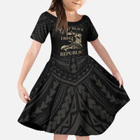 Personalized Haiti First Black Republic Family Matching Puletasi and Hawaiian Shirt Negre Marron With Map And Flag LT9 Daughter's Dress Black - Polynesian Pride