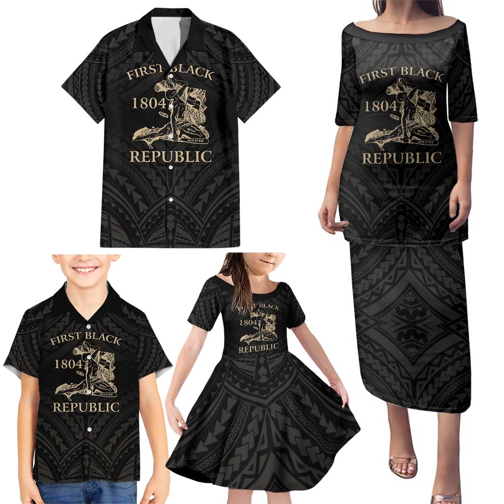 Personalized Haiti First Black Republic Family Matching Puletasi and Hawaiian Shirt Negre Marron With Map And Flag LT9 - Polynesian Pride