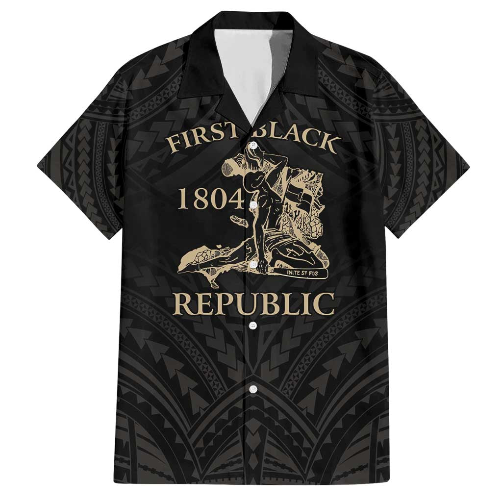 Personalized Haiti First Black Republic Family Matching Short Sleeve Bodycon Dress and Hawaiian Shirt Negre Marron With Map And Flag LT9 Dad's Shirt - Short Sleeve Black - Polynesian Pride
