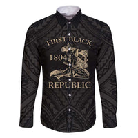 Personalized Haiti First Black Republic Family Matching Tank Maxi Dress and Hawaiian Shirt Negre Marron With Map And Flag LT9 Dad's Shirt - Long Sleeve Black - Polynesian Pride