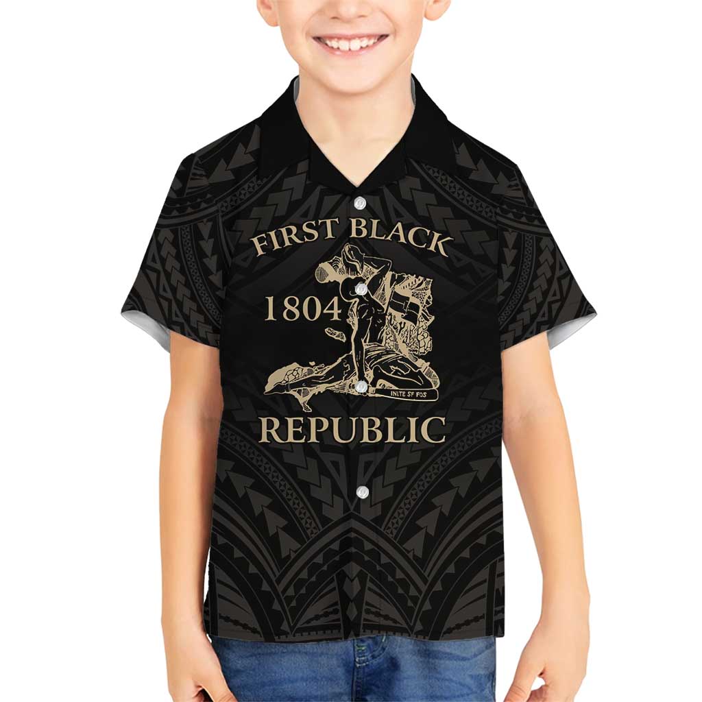 Personalized Haiti First Black Republic Family Matching Tank Maxi Dress and Hawaiian Shirt Negre Marron With Map And Flag LT9 Son's Shirt Black - Polynesian Pride