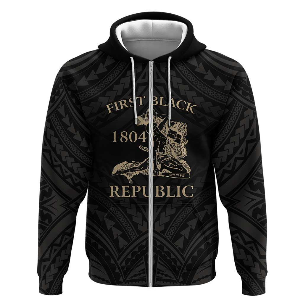Personalized Haiti First Black Republic Hoodie Negre Marron With Map And Flag LT9 Zip Hoodie Black - Polynesian Pride