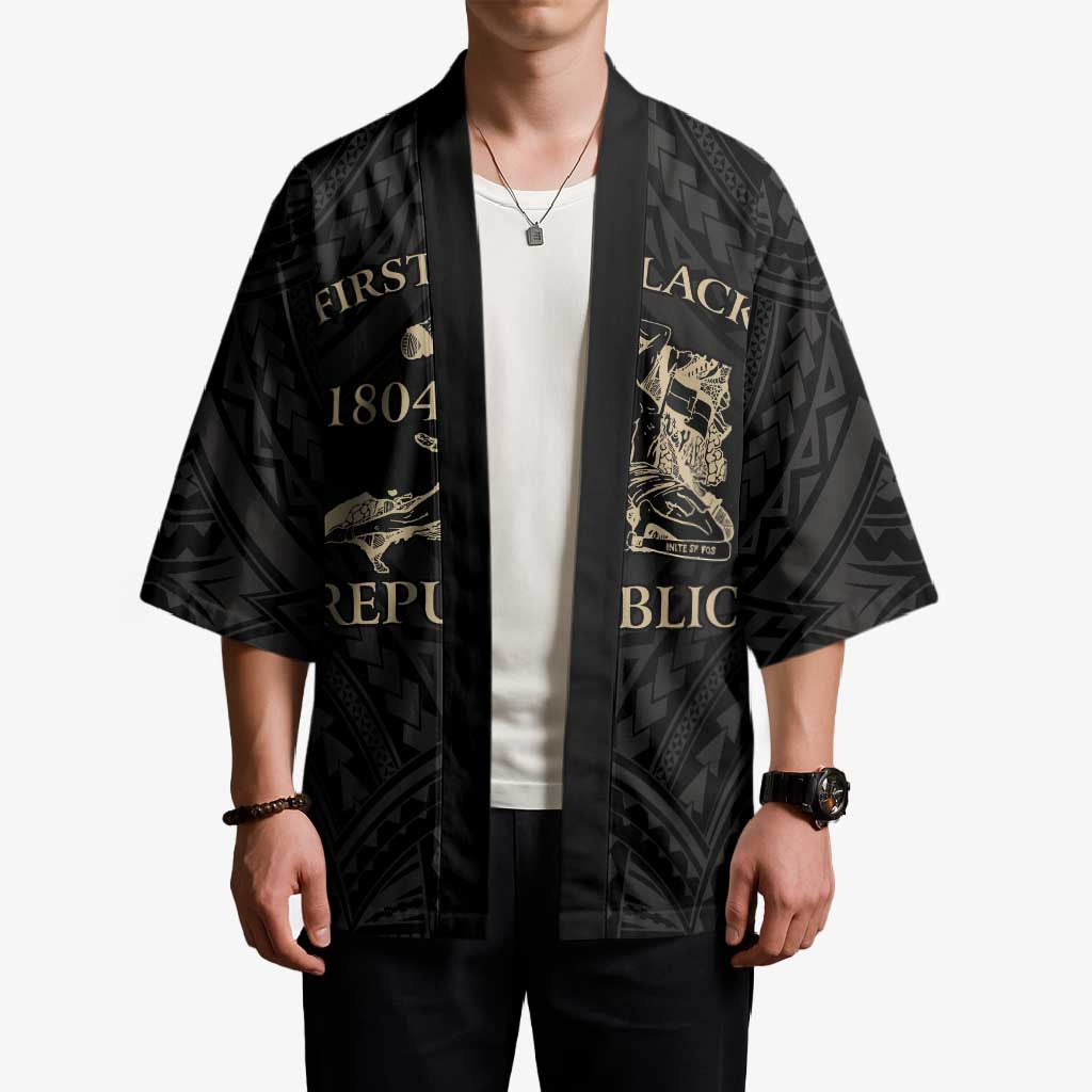 Personalized Haiti First Black Republic Kimono Negre Marron With Map And Flag - Polynesian Pride