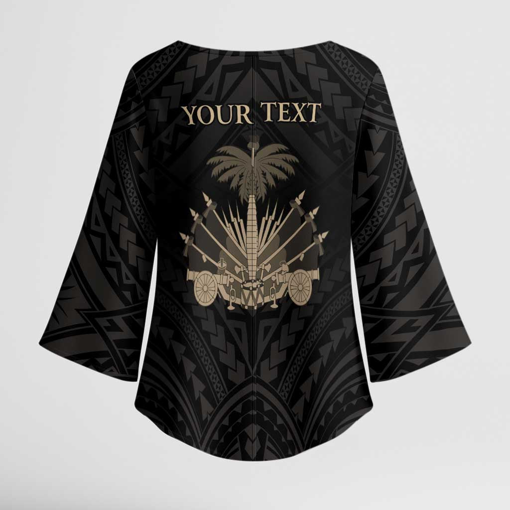 Personalized Haiti First Black Republic Kimono Sleeve Blouse Negre Marron With Map And Flag - Polynesian Pride