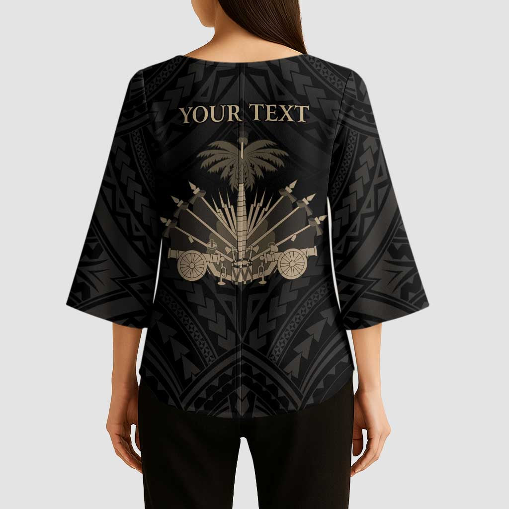 Personalized Haiti First Black Republic Kimono Sleeve Blouse Negre Marron With Map And Flag - Polynesian Pride
