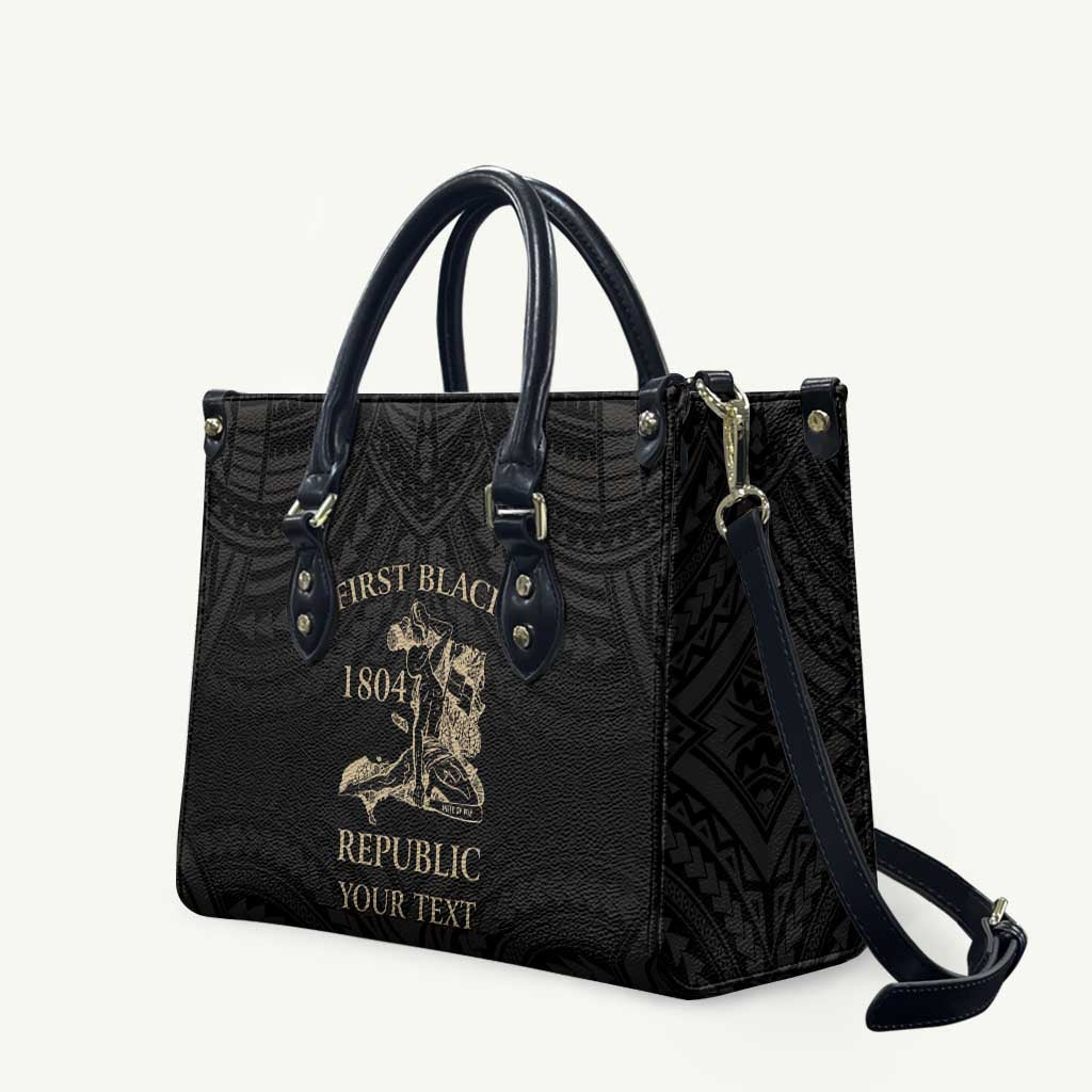 Personalized Haiti First Black Republic Leather Bag Negre Marron With Map And Flag - Polynesian Pride