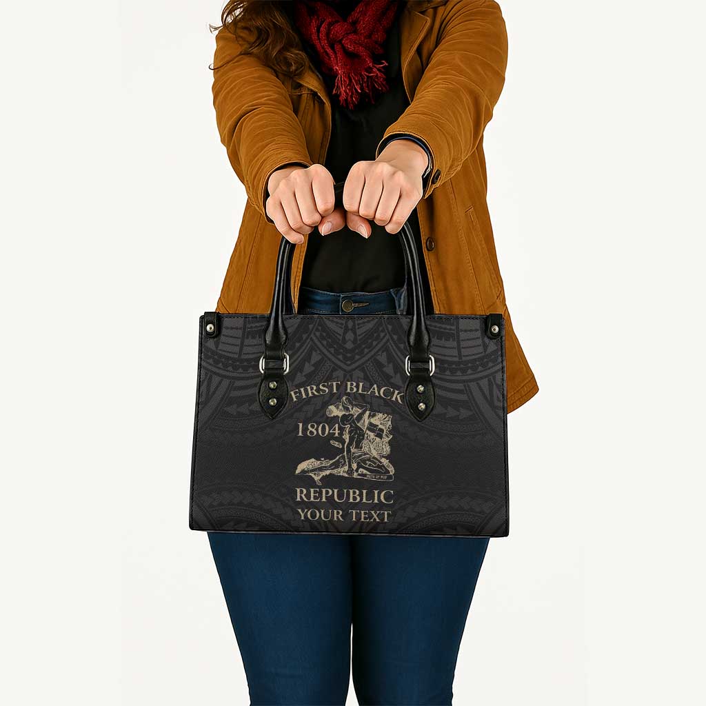Personalized Haiti First Black Republic Leather Bag Negre Marron With Map And Flag - Polynesian Pride