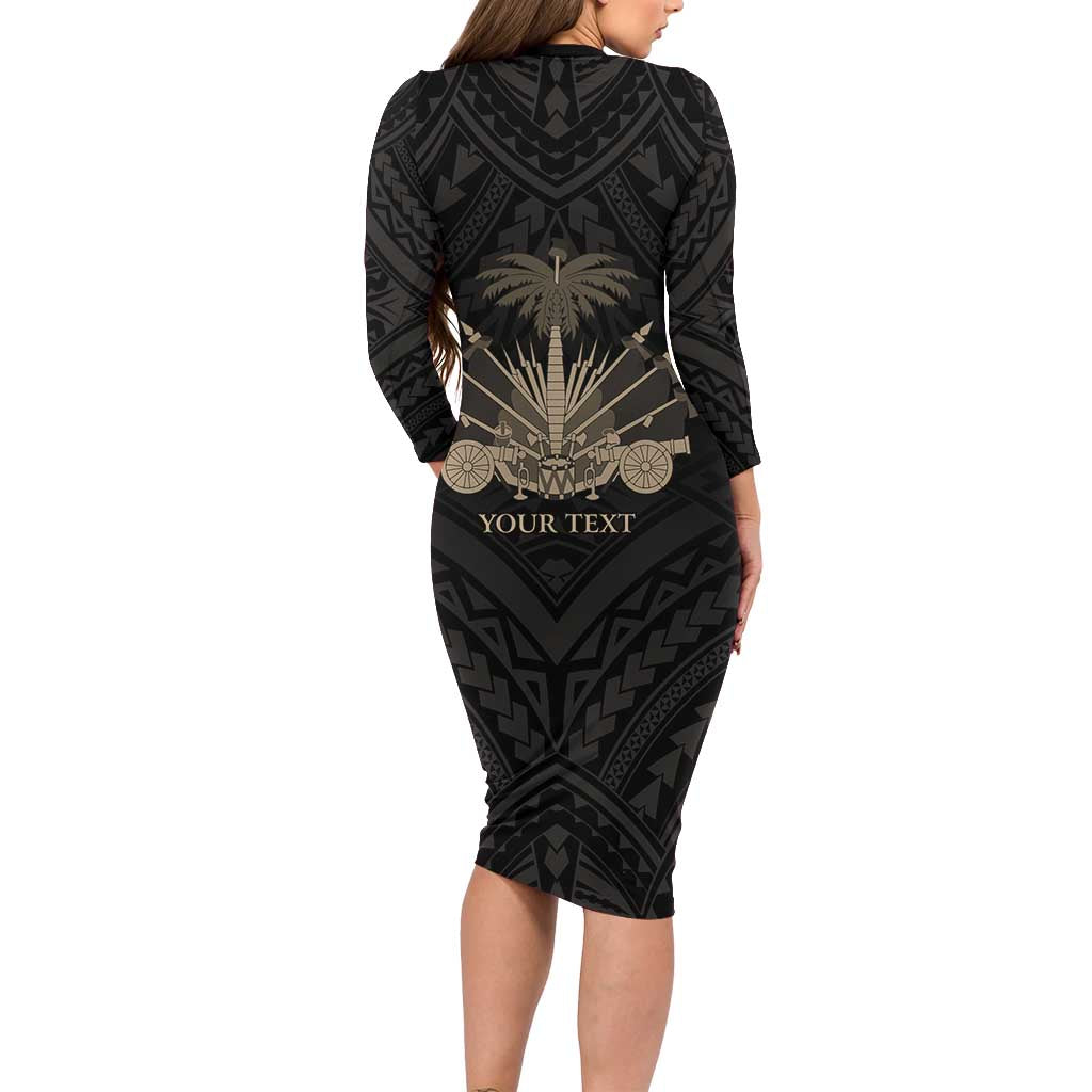 Personalized Haiti First Black Republic Long Sleeve Bodycon Dress Negre Marron With Map And Flag