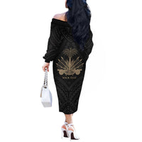Personalized Haiti First Black Republic Off The Shoulder Long Sleeve Dress Negre Marron With Map And Flag