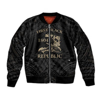 Personalized Haiti First Black Republic Sleeve Zip Bomber Jacket Negre Marron With Map And Flag