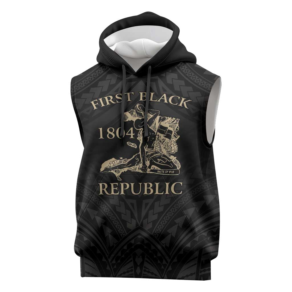Personalized Haiti First Black Republic Sleeveless Hoodie Negre Marron With Map And Flag LT9 Black - Polynesian Pride