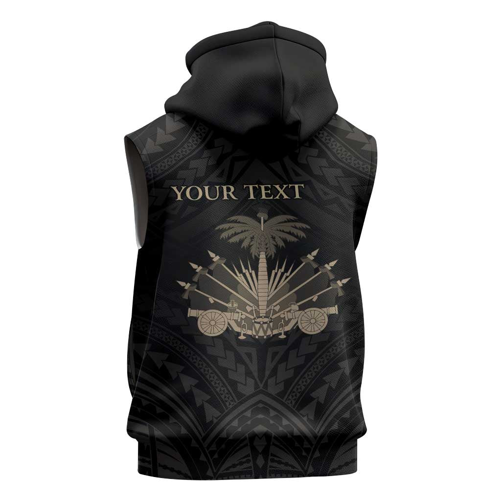 Personalized Haiti First Black Republic Sleeveless Zip Hoodie Negre Marron With Map And Flag - Polynesian Pride