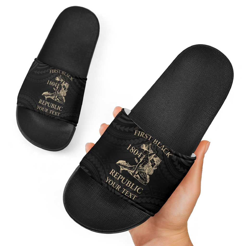Personalized Haiti First Black Republic Slide Sandals Negre Marron With Map And Flag - Polynesian Pride