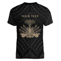 Personalized Haiti First Black Republic Women V-Neck T-Shirt Negre Marron With Map And Flag