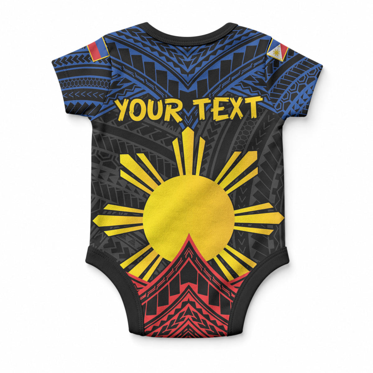 Personalized Philippines Baby Onesie Polynesian Tribal Tattoo with Filipino Flag Motif