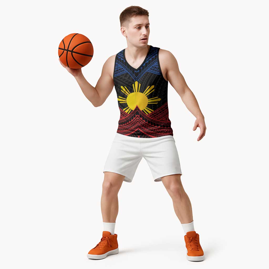 Personalized Philippines Basketball Jersey Polynesian Tribal Tattoo with Filipino Flag Motif - Polynesian Pride