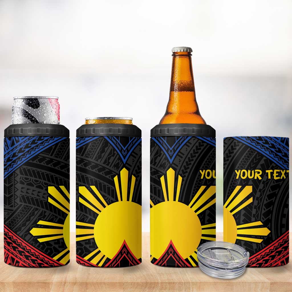 Personalized Philippines 4 in 1 Can Cooler Tumbler Polynesian Tribal Tattoo with Filipino Flag Motif LT9 - Polynesian Pride