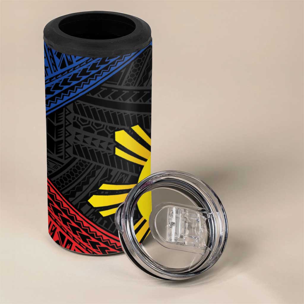Personalized Philippines 4 in 1 Can Cooler Tumbler Polynesian Tribal Tattoo with Filipino Flag Motif LT9 - Polynesian Pride