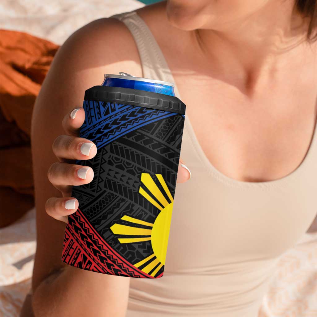 Personalized Philippines 4 in 1 Can Cooler Tumbler Polynesian Tribal Tattoo with Filipino Flag Motif LT9 - Polynesian Pride