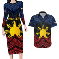 Personalized Philippines Couples Matching Long Sleeve Bodycon Dress and Hawaiian Shirt Polynesian Tribal Tattoo with Filipino Flag Motif LT9 Black - Polynesian Pride