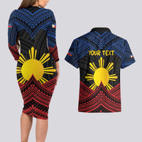 Personalized Philippines Couples Matching Long Sleeve Bodycon Dress and Hawaiian Shirt Polynesian Tribal Tattoo with Filipino Flag Motif LT9 - Polynesian Pride