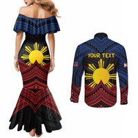 Personalized Philippines Couples Matching Mermaid Dress and Long Sleeve Button Shirt Polynesian Tribal Tattoo with Filipino Flag Motif LT9 - Polynesian Pride