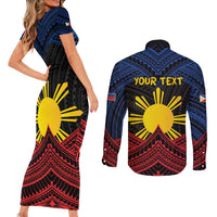 Personalized Philippines Couples Matching Short Sleeve Bodycon Dress and Long Sleeve Button Shirt Polynesian Tribal Tattoo with Filipino Flag Motif LT9 - Polynesian Pride