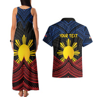 Personalized Philippines Couples Matching Tank Maxi Dress and Hawaiian Shirt Polynesian Tribal Tattoo with Filipino Flag Motif LT9 - Polynesian Pride