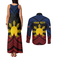 Personalized Philippines Couples Matching Tank Maxi Dress and Long Sleeve Button Shirt Polynesian Tribal Tattoo with Filipino Flag Motif LT9 - Polynesian Pride