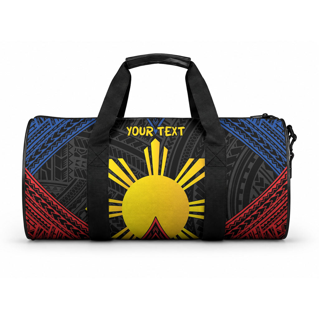 Personalized Philippines Duffle Bag Polynesian Tribal Tattoo with Filipino Flag Motif