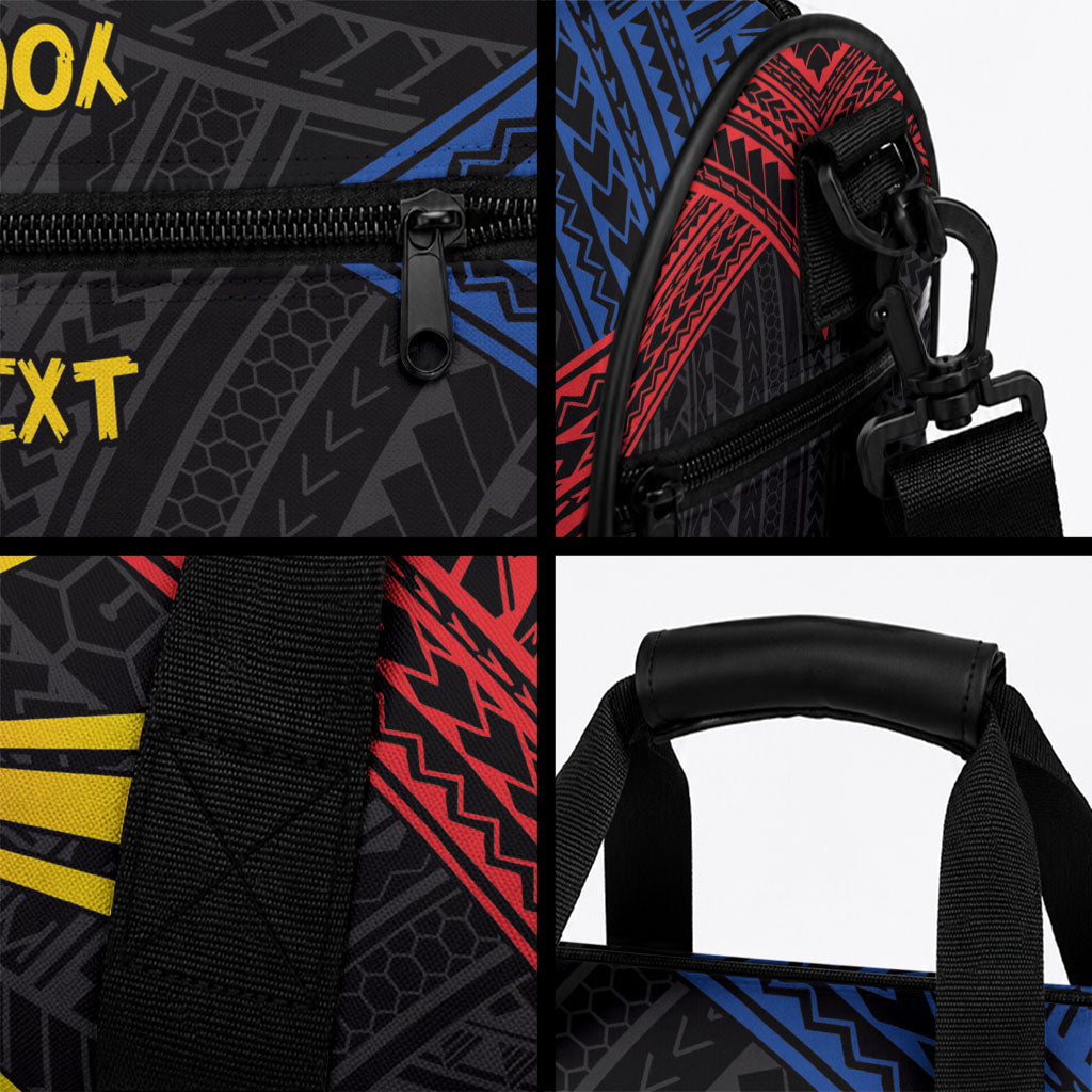 Personalized Philippines Duffle Bag Polynesian Tribal Tattoo with Filipino Flag Motif
