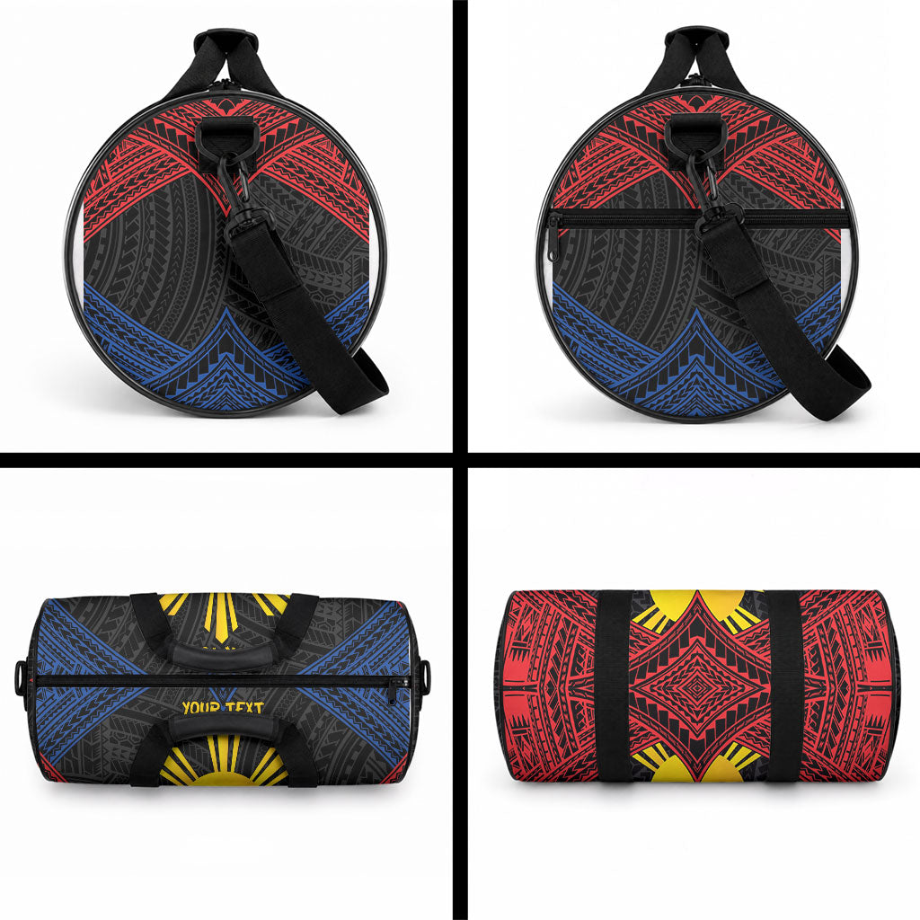 Personalized Philippines Duffle Bag Polynesian Tribal Tattoo with Filipino Flag Motif