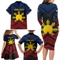 Personalized Philippines Family Matching Long Sleeve Bodycon Dress and Hawaiian Shirt Polynesian Tribal Tattoo with Filipino Flag Motif LT9 - Polynesian Pride