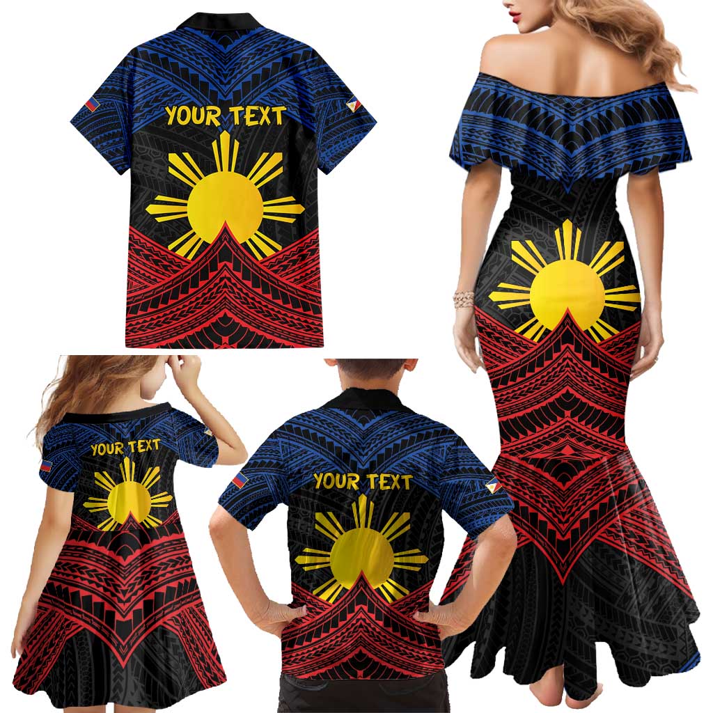 Personalized Philippines Family Matching Mermaid Dress and Hawaiian Shirt Polynesian Tribal Tattoo with Filipino Flag Motif LT9 - Polynesian Pride