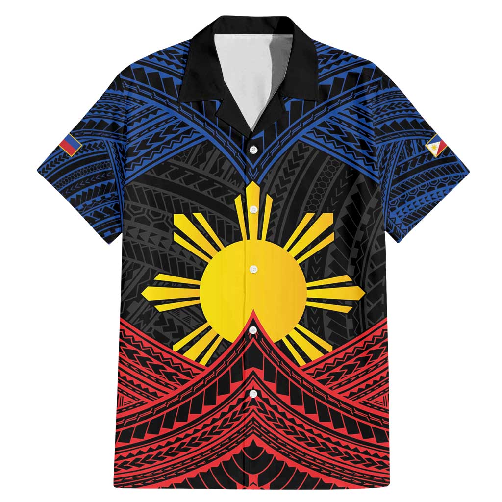 Personalized Philippines Family Matching Mermaid Dress and Hawaiian Shirt Polynesian Tribal Tattoo with Filipino Flag Motif LT9 Dad's Shirt - Short Sleeve Black - Polynesian Pride