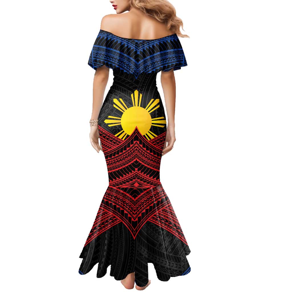 Personalized Philippines Family Matching Mermaid Dress and Hawaiian Shirt Polynesian Tribal Tattoo with Filipino Flag Motif LT9 - Polynesian Pride
