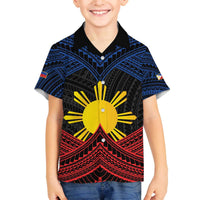 Personalized Philippines Family Matching Off The Shoulder Long Sleeve Dress and Hawaiian Shirt Polynesian Tribal Tattoo with Filipino Flag Motif LT9 Son's Shirt Black - Polynesian Pride
