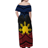 Personalized Philippines Family Matching Off Shoulder Maxi Dress and Hawaiian Shirt Polynesian Tribal Tattoo with Filipino Flag Motif LT9 - Polynesian Pride